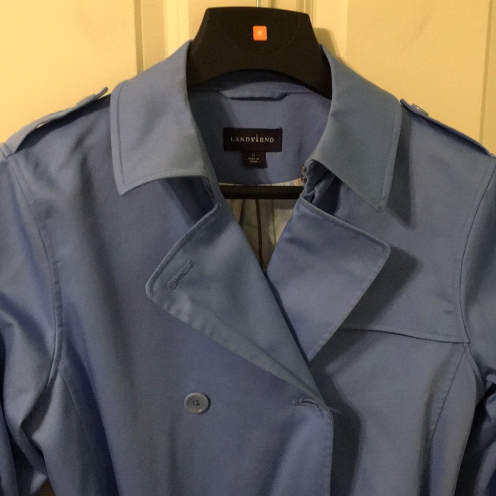 Lands End Blue Belted Trench 14 XL